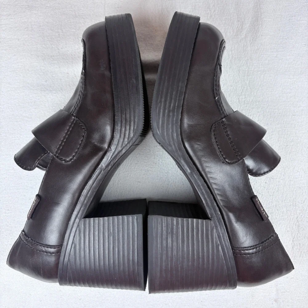 Vtg 90s Y2K Mudd Dark Brown Chunky Platform Block Heel Loafers Shoe Women 8.5 M